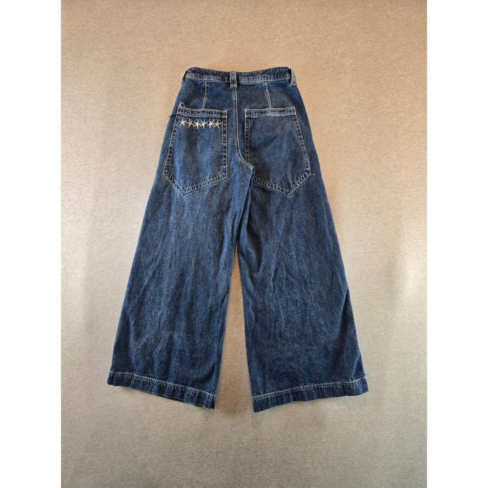 Alab Wide Leg Jeans Womens 4 Blue 32" Digital Star‎ Embroidery Skater Denim